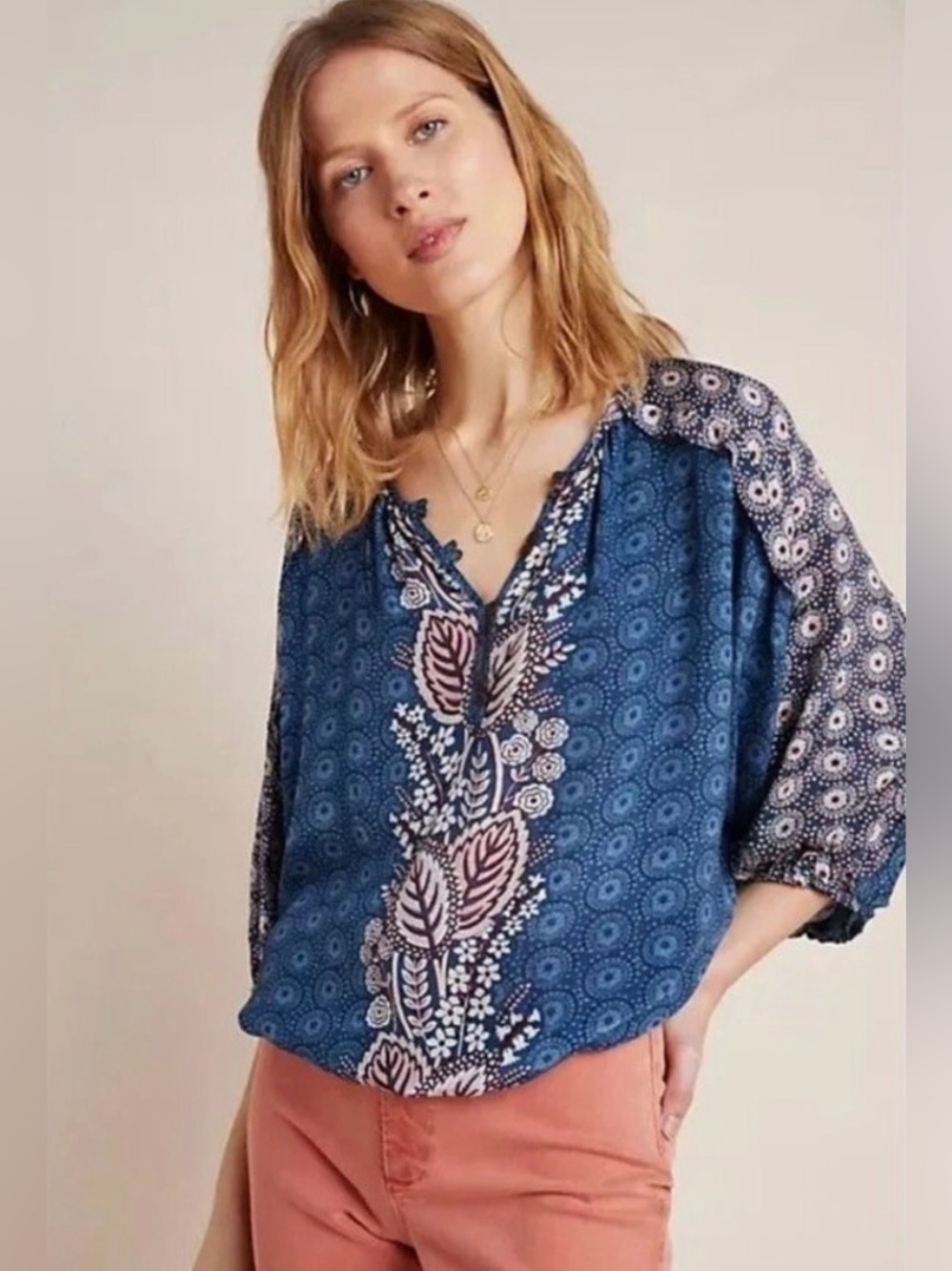 Maeve Anthropologie Letizia ruffled oversized boho blouse top XS peasant crop - Picture 2 of 6